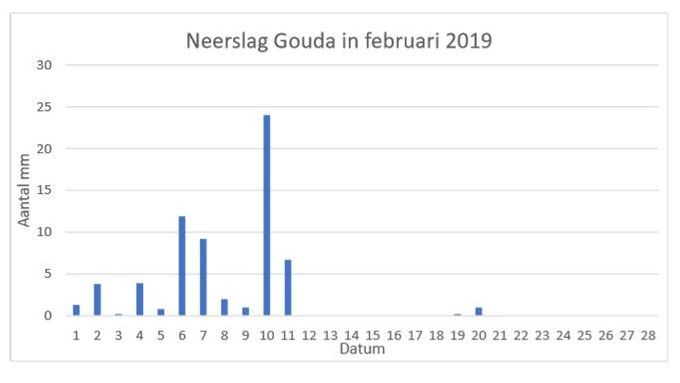 Totale neerslag in februari 2019 : 66 mm